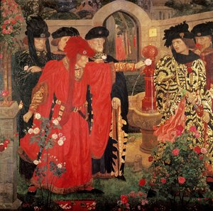 Eligiendo las rosas rojas y blancas en el Jardín del Templo, 1910 de Henry A. Payne